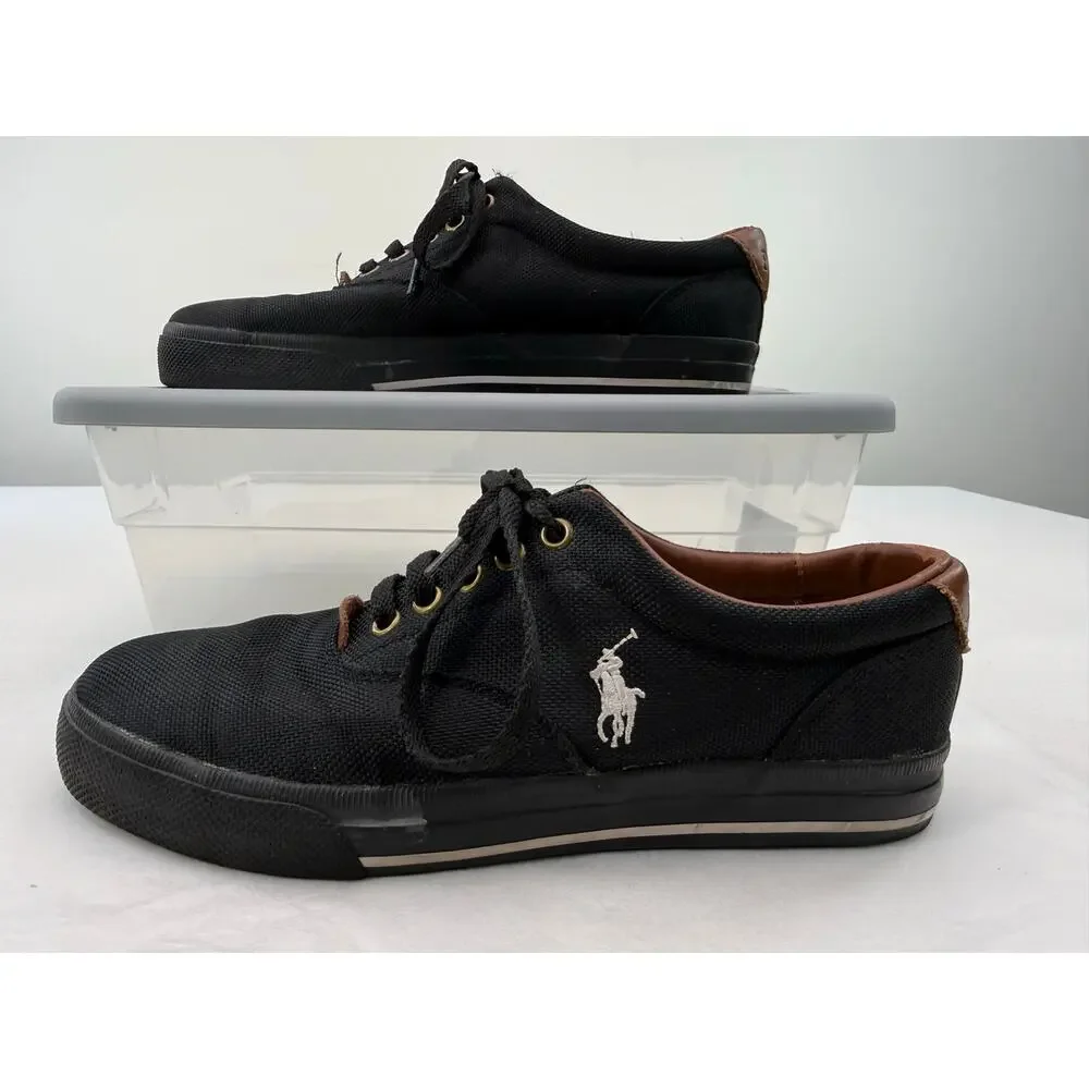 Polo Ralph Lauren Vaughn Canvas Sneakers Black White Pony Men’s Size 8D Shoes